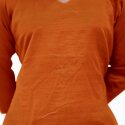 Collar neck slitted top in jute silk material - Orange