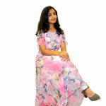 Floral print crew neck A-line dress - Pink