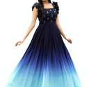 Blue Faux Georgette Embroidery Party wear Gown