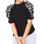 Flower pattern Black colour top with Puff Sleeves