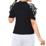 Flower pattern Black colour top with Puff Sleeves