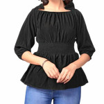 Crepe Solid Casual Wear Black Tops