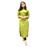 Collar neck slitted top in jute silk material - Green