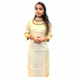 Jewel neck kurthi in tissue silk