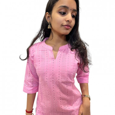 Baby pink Hacoba kurthi with lining