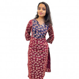 Ajrakh V neck kurthi with mirror detailing