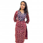 Ajrakh V neck kurthi with mirror detailing