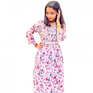 Shirred yoke A-line kurthi