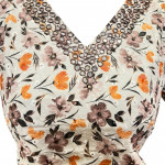 Hacoba floral printed kurthi with four layer mirror work