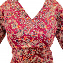 Ajrakh V neck kurthi with three layer mirror detailing