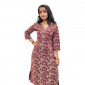 Ajrakh V neck kurthi with three layer mirror detailing