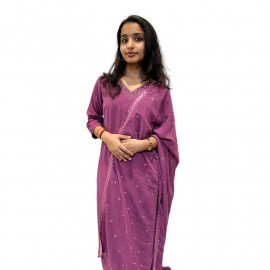 Georgette V neck kurthi with cut beads and sugar beads hand work - 2PC set