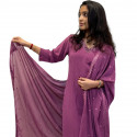 Georgette V neck kurthi with cut beads and sugar beads hand work - 2PC set