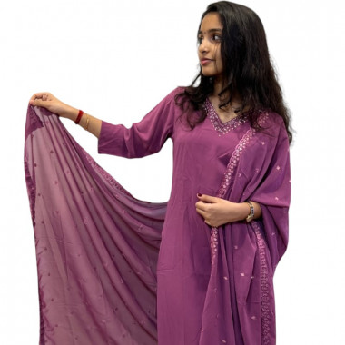 Georgette V neck kurthi with cut beads and sugar beads hand work - 2PC set