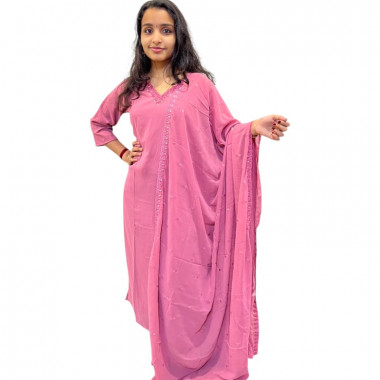 Georgette V neck kurthi with cut beads and sugar beads hand work - 2PC set