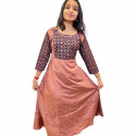 A - Line kurthi with Ajrakh Yoke - Brown