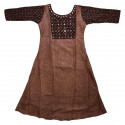 A - Line kurthi with Ajrakh Yoke - Brown