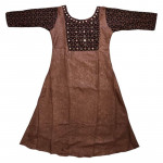 A - Line kurthi with Ajrakh Yoke - Brown