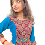Georgette with cotton Ajrakh central panel with mirror work