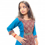 Georgette with cotton Ajrakh central panel with mirror work