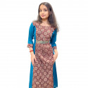 Georgette with cotton Ajrakh central panel with mirror work