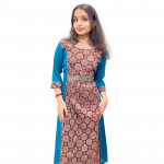 Georgette with cotton Ajrakh central panel with mirror work
