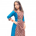 Georgette with cotton Ajrakh central panel with mirror work