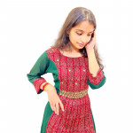 Georgette with cotton Ajrakh central panel with mirror work