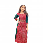 Georgette with cotton Ajrakh central panel with mirror work