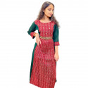 Georgette with cotton Ajrakh central panel with mirror work