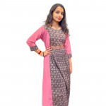 Georgette with cotton Ajrakh central panel with mirror work