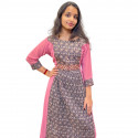 Georgette with cotton Ajrakh central panel with mirror work