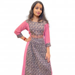 Georgette with cotton Ajrakh central panel with mirror work