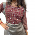 A - Line kurthi with Ajrakh Yoke - Grey