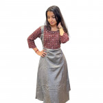 A - Line kurthi with Ajrakh Yoke - Grey