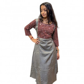 A - Line kurthi with Ajrakh Yoke - Grey