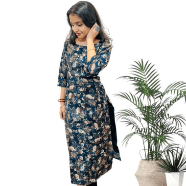 Muslin Silk Floral Top with Mirror Work