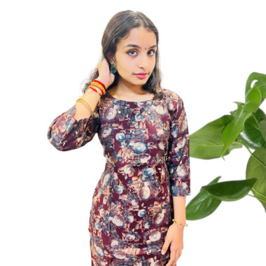Muslin Silk Floral Top With Mirror Work