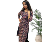 Ajrakh V neck kurthi with three layer mirror detailing