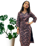 Ajrakh V neck kurthi with three layer mirror detailing