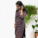 Ajrakh V neck kurthi with three layer mirror detailing