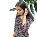 Ajrakh V neck kurthi with three layer mirror detailing