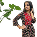 Ajrakh V neck kurthi with mirror detailing
