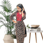 Ajrakh V neck kurthi with mirror detailing