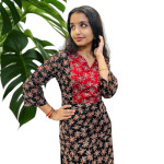 Ajrakh V neck kurthi with mirror detailing
