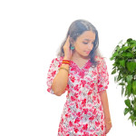 Hacoba floral printed kurthi with four layer mirror work