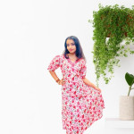 Hacoba floral printed kurthi with four layer mirror work