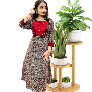 Cotton Top with Silk Patch and Mirror Work