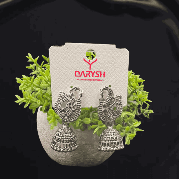 Silver Plated Small Peacock jumkha Earrings - Pattern 3